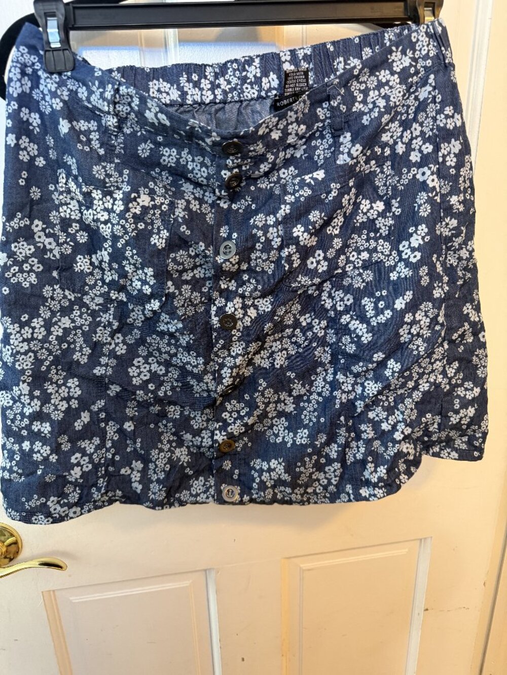 Size Large | Robert Louis Floral Print Mini Skirt | Blue & White